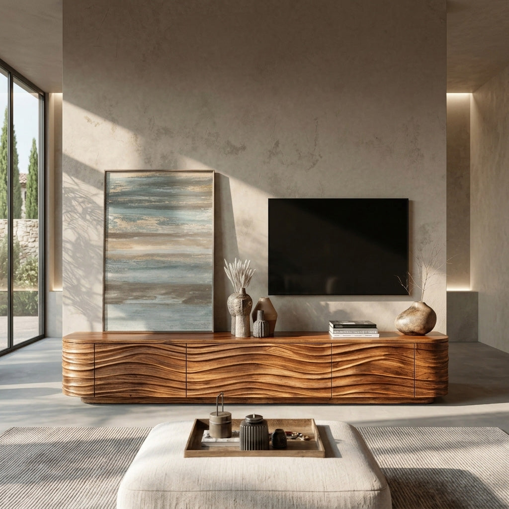 Contemporary Low Wood TV Stand For Media Room