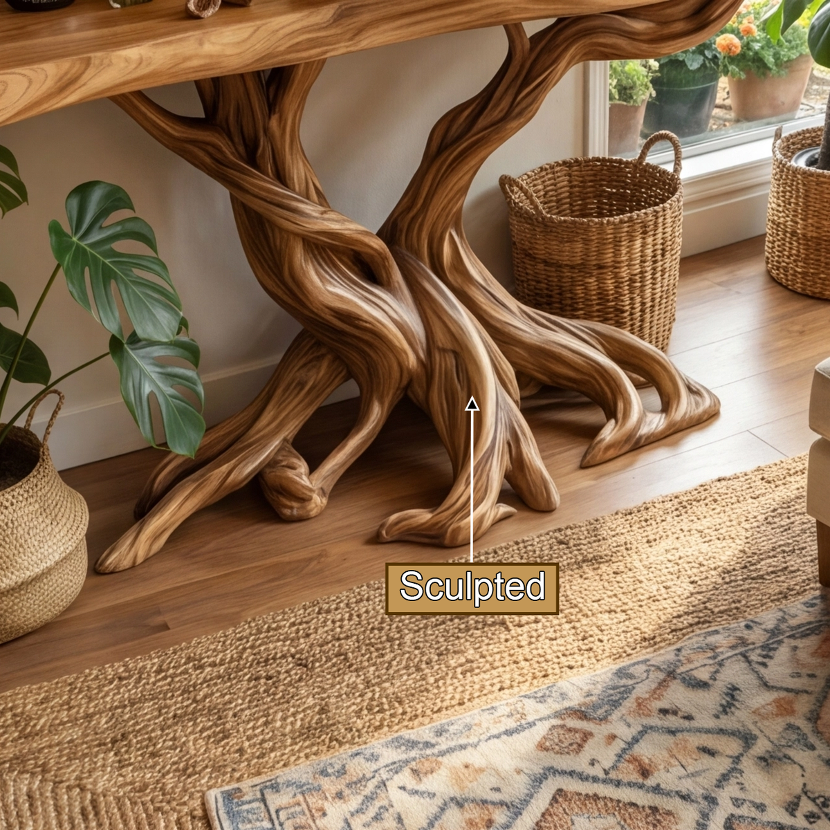 Florien Sculpted Solid Wood Console Table With Shelves